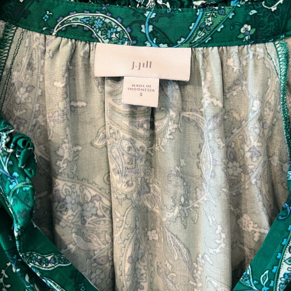J. Jill Green Teal Paisley Button Front Boho Peasant Blouse Top Size Small - Picture 3 of 9